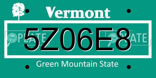 5Z06E8 Vermont License Plate