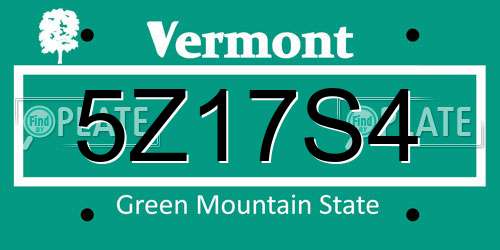 5Z17S4 Vermont License Plate