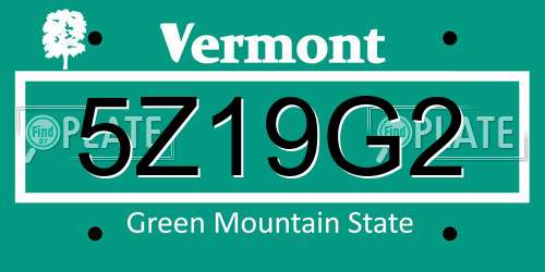 5Z19G2 Vermont License Plate