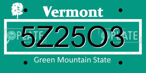 5Z25O3 Vermont License Plate