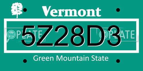 5Z28D3 Vermont License Plate
