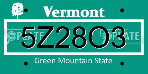 5Z28O3 Vermont License Plate