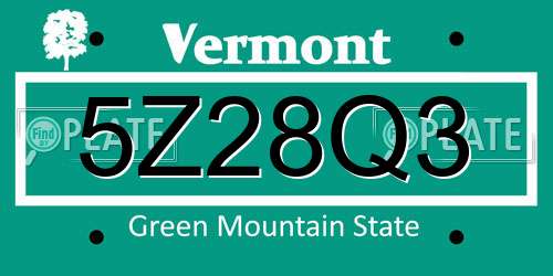 5Z28Q3 Vermont License Plate