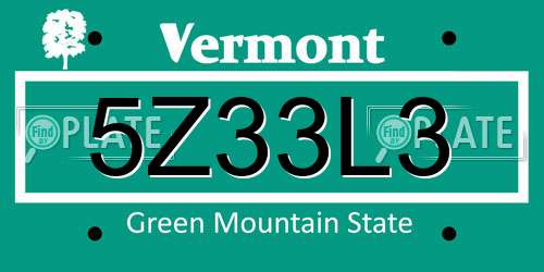 5Z33L3 Vermont License Plate