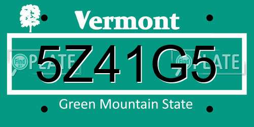 5Z41G5 Vermont License Plate