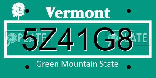 5Z41G8 Vermont License Plate