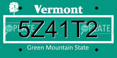 5Z41T2 Vermont License Plate
