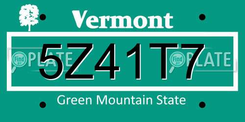 5Z41T7 Vermont License Plate