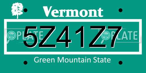 5Z41Z7 Vermont License Plate