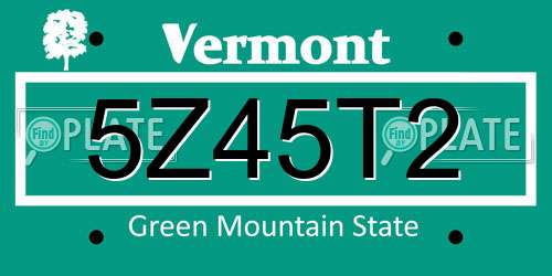 5Z45T2 Vermont License Plate