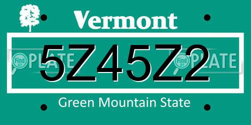 5Z45Z2 Vermont License Plate