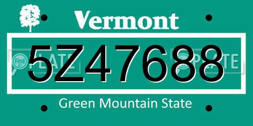 5Z47688 Vermont License Plate
