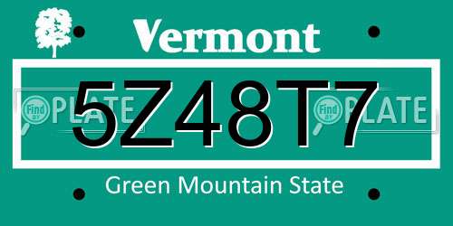 5Z48T7 Vermont License Plate