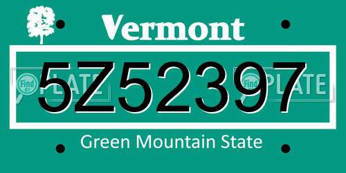5Z52397 Vermont License Plate