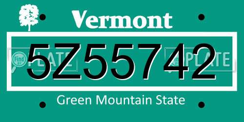 5Z55742 Vermont License Plate