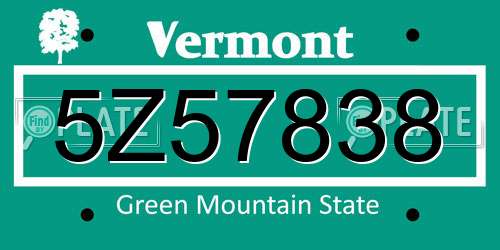5Z57838 Vermont License Plate