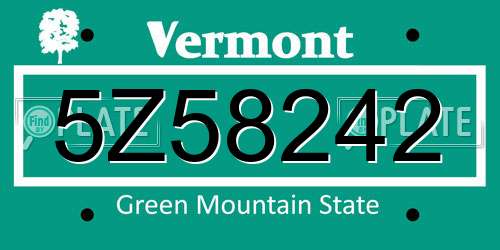 5Z58242 Vermont License Plate