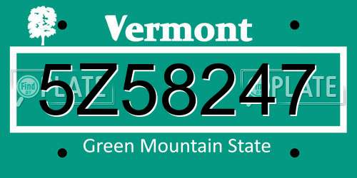 5Z58247 Vermont License Plate
