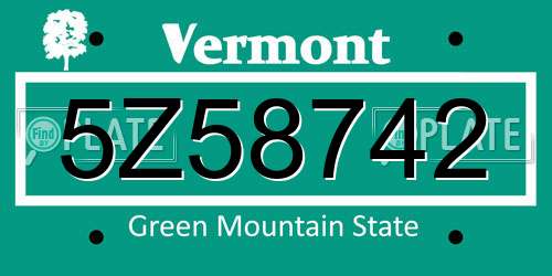 5Z58742 Vermont License Plate