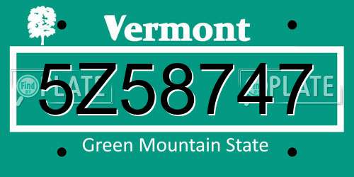 5Z58747 Vermont License Plate