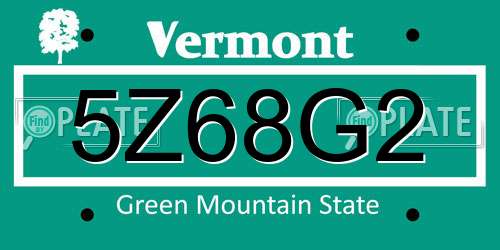 5Z68G2 Vermont License Plate