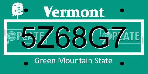 5Z68G7 Vermont License Plate
