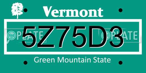 5Z75D3 Vermont License Plate