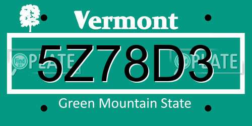 5Z78D3 Vermont License Plate