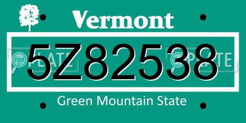 5Z82538 Vermont License Plate
