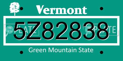 5Z82838 Vermont License Plate