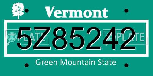 5Z85242 Vermont License Plate