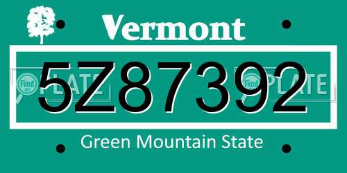 5Z87392 Vermont License Plate