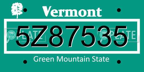5Z87535 Vermont License Plate