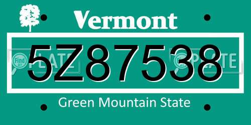 5Z87538 Vermont License Plate