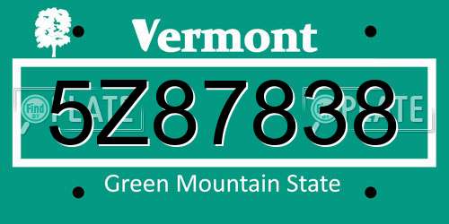 5Z87838 Vermont License Plate
