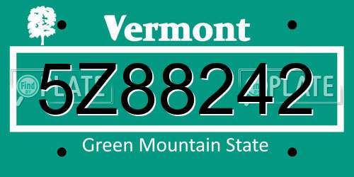 5Z88242 Vermont License Plate