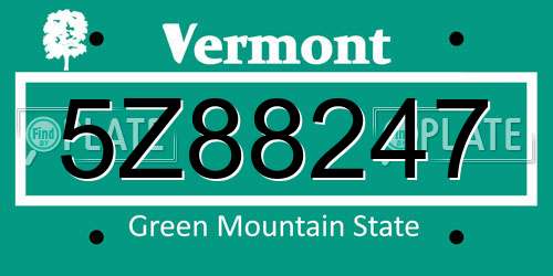 5Z88247 Vermont License Plate