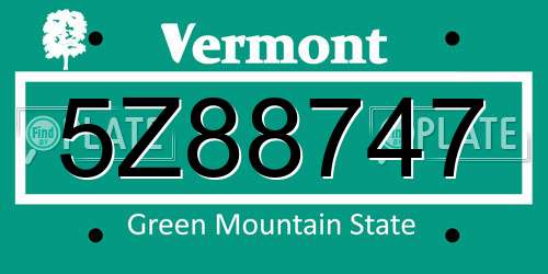 5Z88747 Vermont License Plate