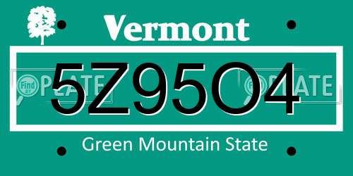 5Z95O4 Vermont License Plate