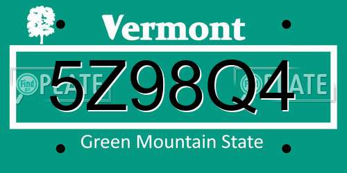 5Z98Q4 Vermont License Plate