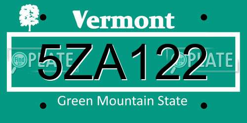 5ZA122 Vermont License Plate