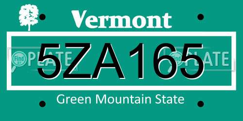 5ZA165 Vermont License Plate