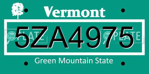 5ZA4975 Vermont License Plate