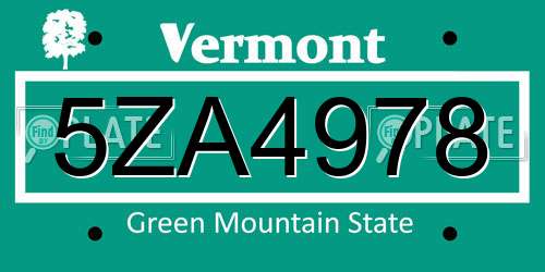 5ZA4978 Vermont License Plate