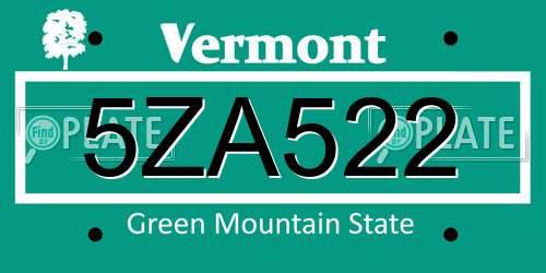 5ZA522 Vermont License Plate