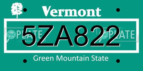 5ZA822 Vermont License Plate