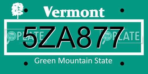 5ZA877 Vermont License Plate
