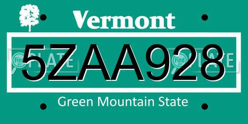 5ZAA928 Vermont License Plate