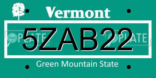 5ZAB22 Vermont License Plate