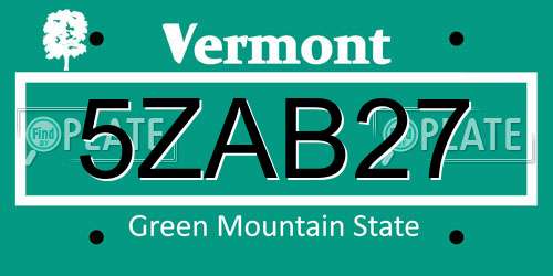 5ZAB27 Vermont License Plate